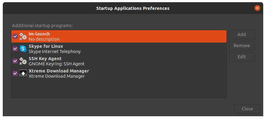 Startup apps preference window