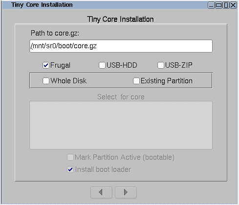 Tiny Core Linux Installer Launcher