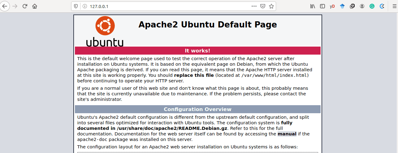 Apache web browser default home page through 127.0.0.1