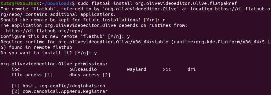 Install Olive with flatpak