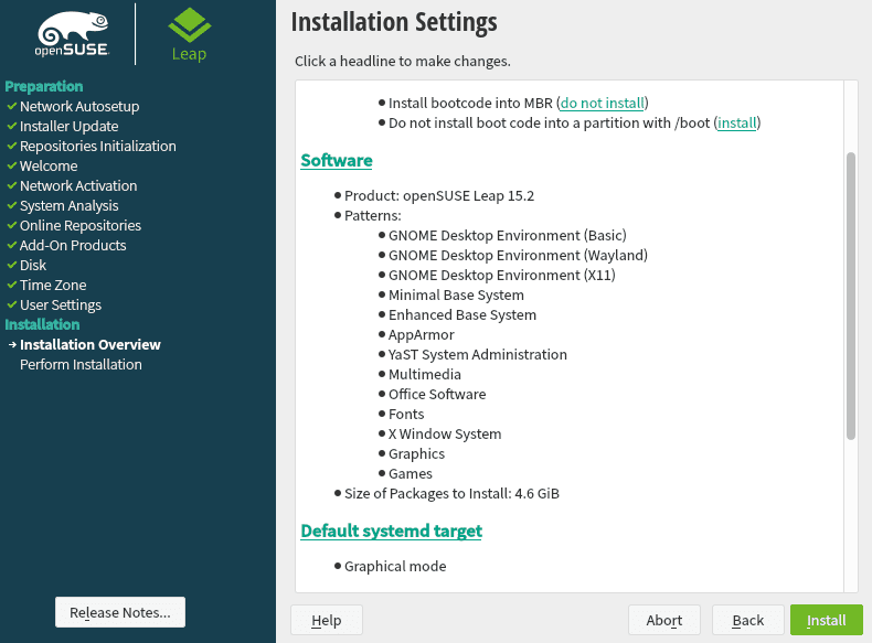 Installation Settings