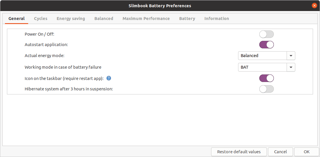 Slimbook Battery Preferences