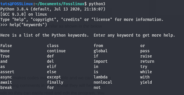 keywords in python