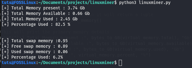 memory information using psutil