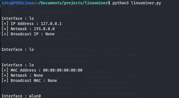 network information using python