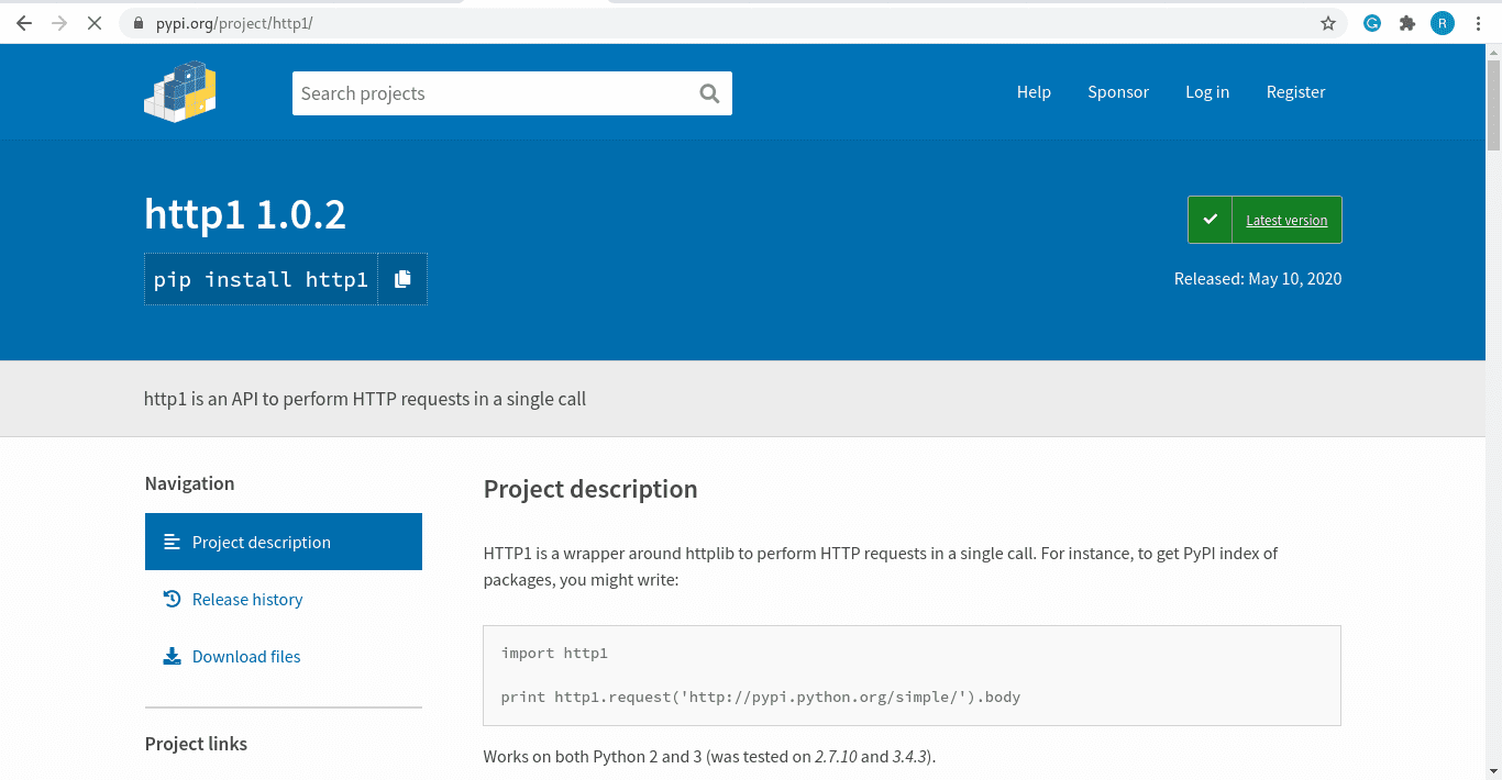 package description at pypi website