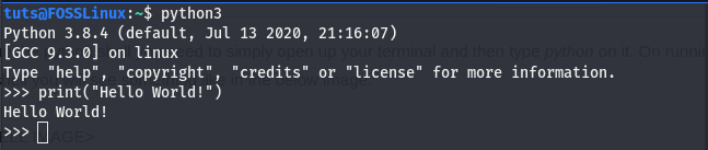 printing hello world using python shell