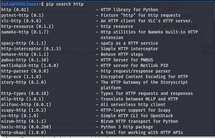 searching a package using pip search