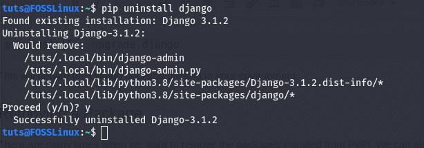 uninstalling a package using pip