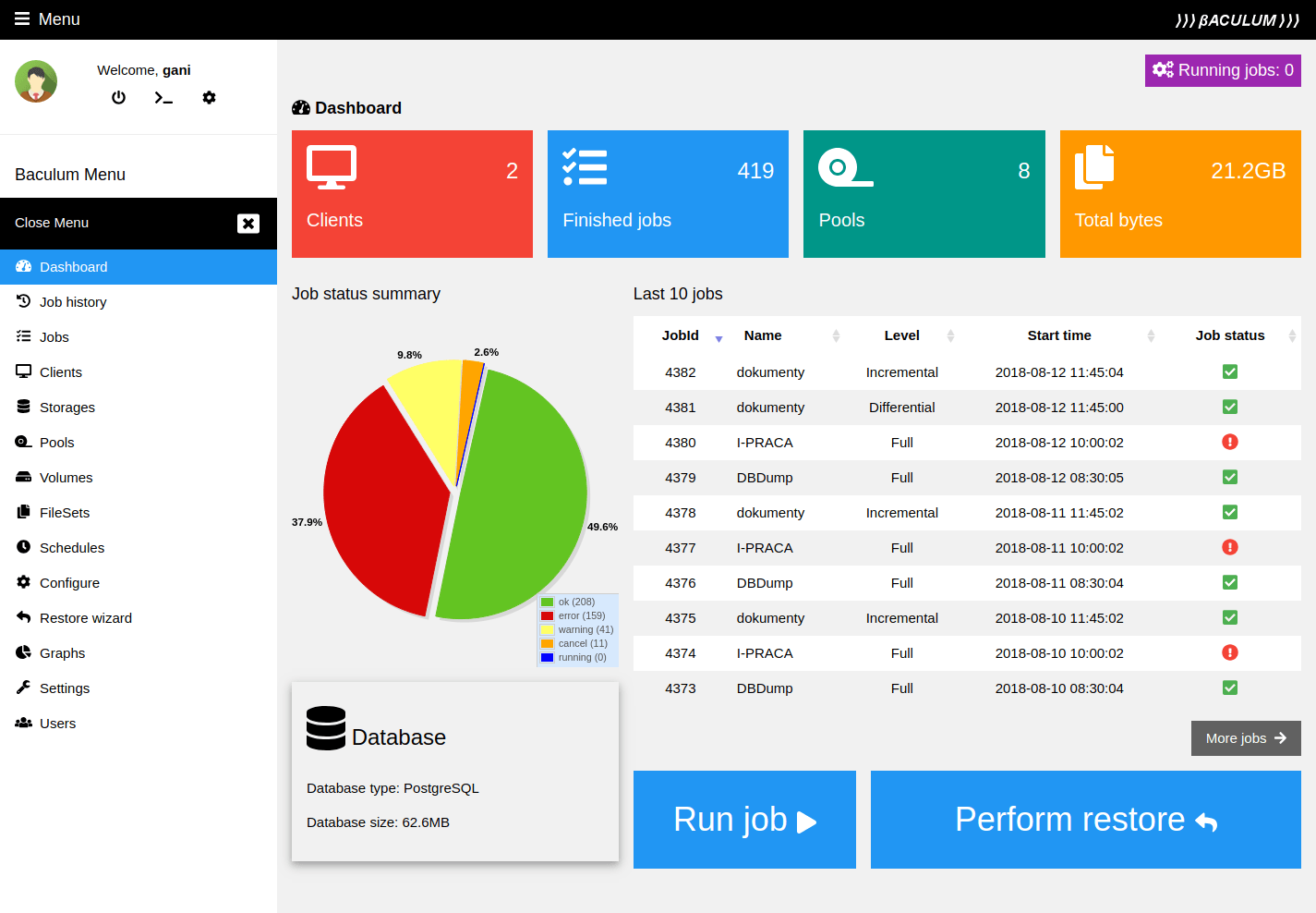 Baculum-Bacula Web-Interface dashboard