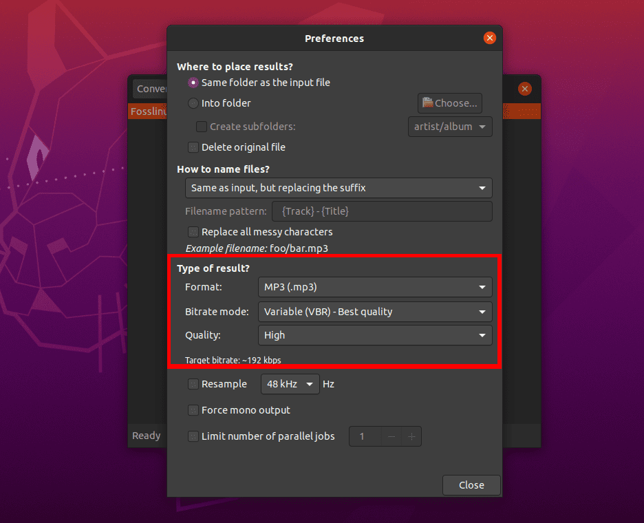 Sound-converter Settings