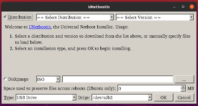 UNetbootin Main Window