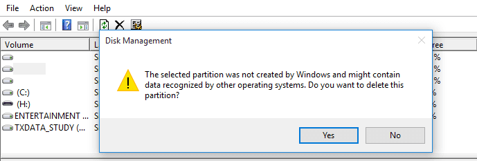 Delete Partition Warning