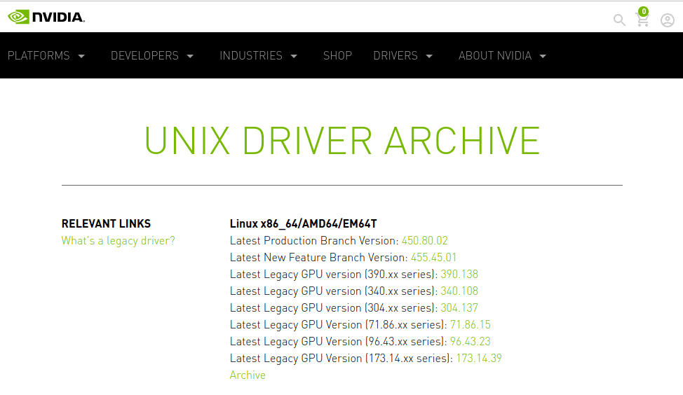 NVIDIA Drivers List