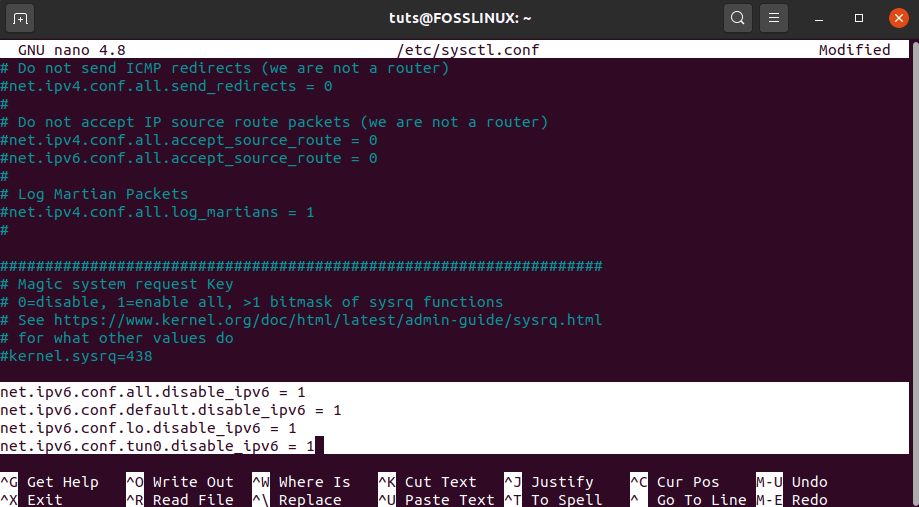 3. Edit the sysctl conf file