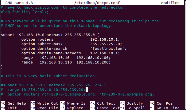 DHCP Main Configuration File with defined SubNetwork