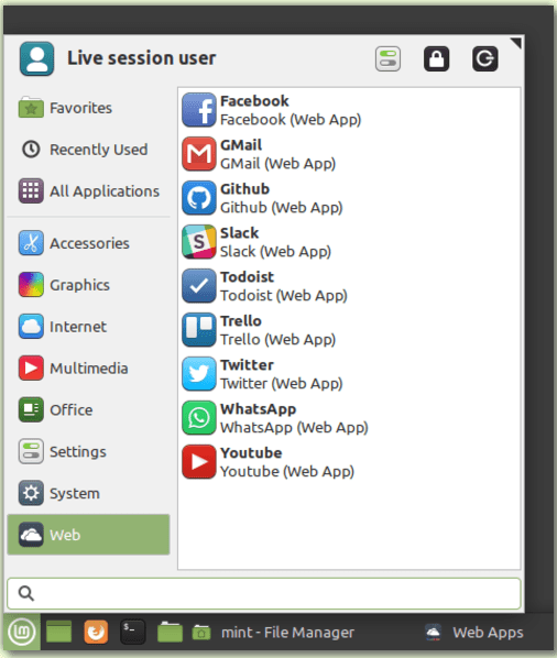 Web Apps Category on OS Application Menu