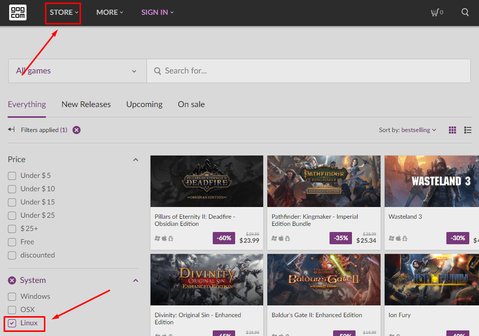 GOG - Find Linux Games