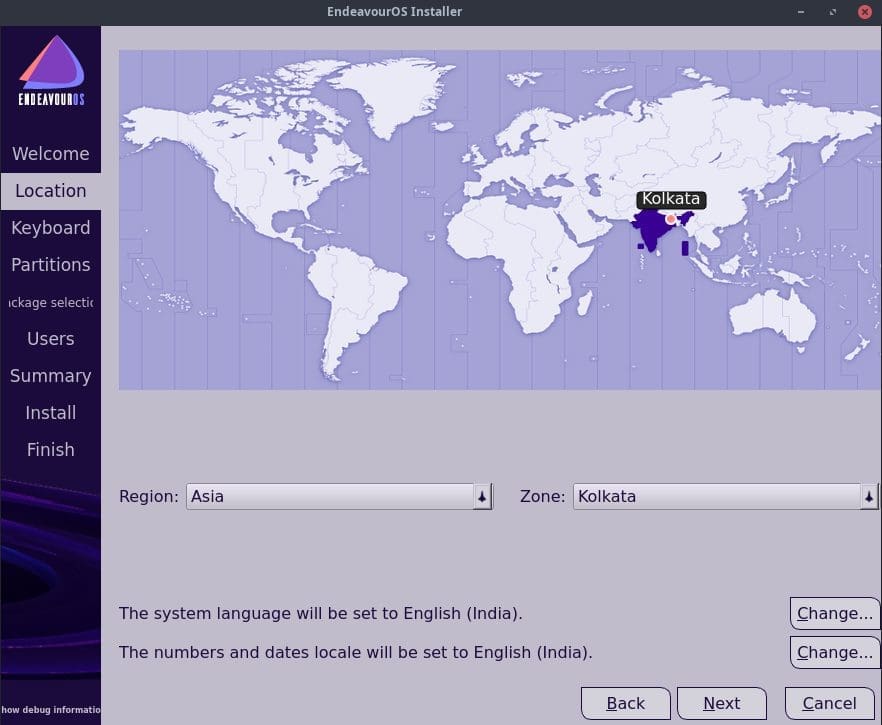 Select Location and Time Zone