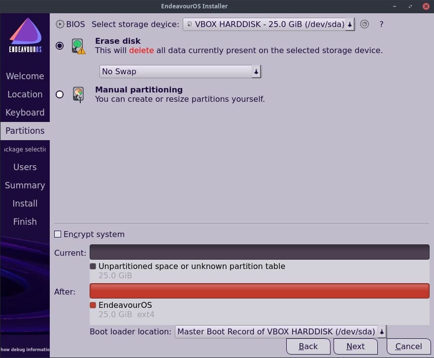 Select Installation Partition