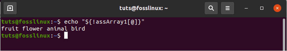 Using the bash parameter expansion to print out all the keys and values of an array 