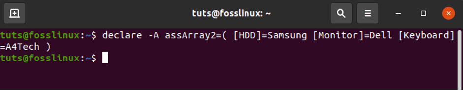 Example 2: Declaring and Initializing an Associative Array