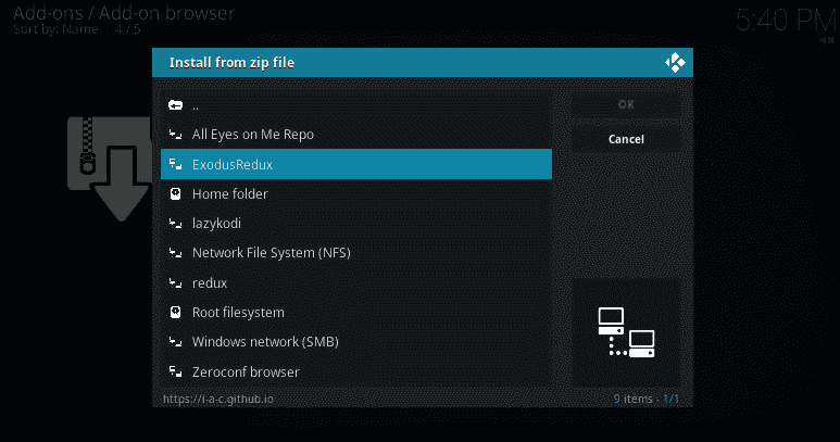 Install from zip file Exodus Redux