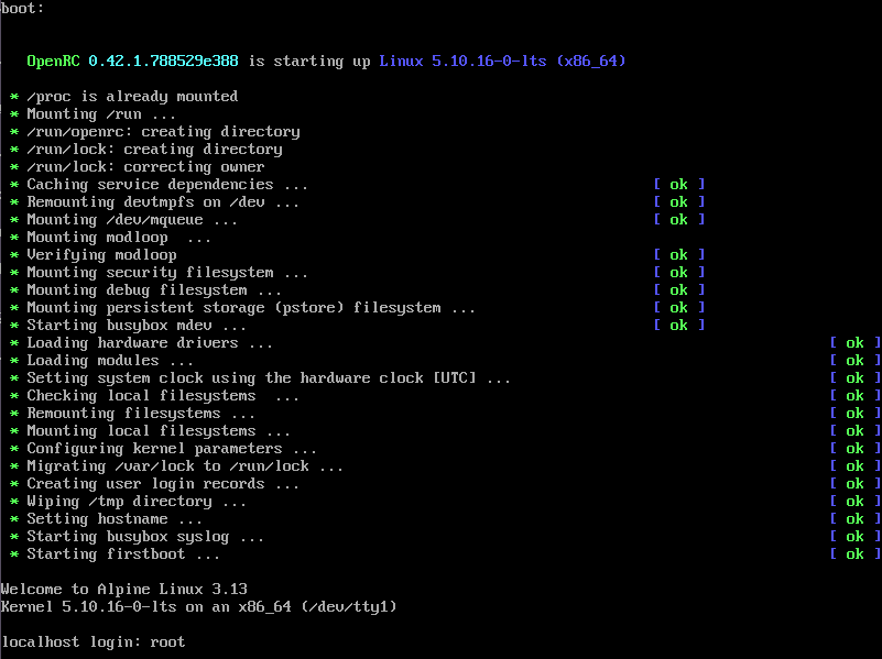 Alpine Linux First Boot