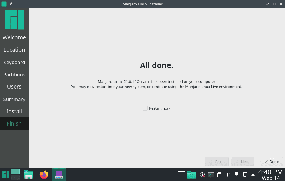 Manjaro Linux Installer - Install Complete