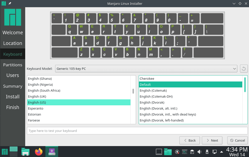 Manjaro Linux Installer - Keyboard
