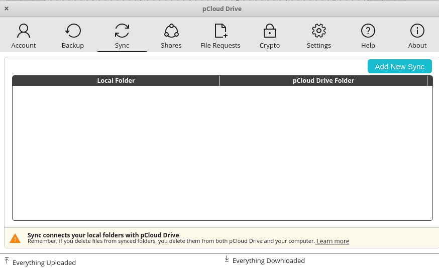 Add New Sync in pCloud