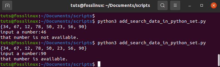 Add and search data in a Python set