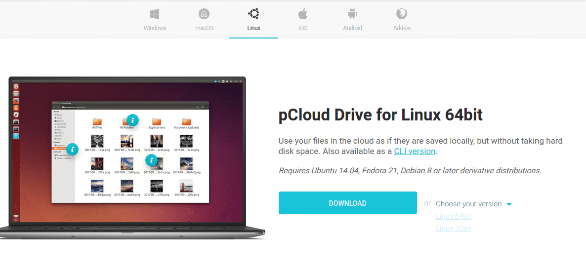 Download the Linux package from the official pCloud website