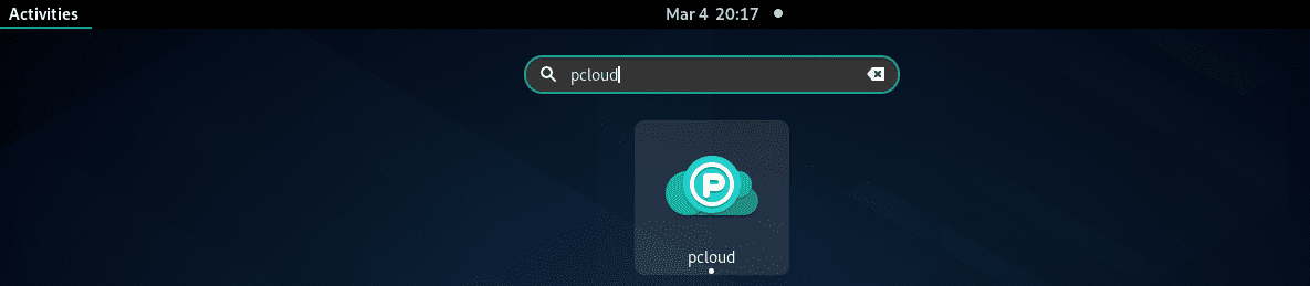 Look for pCloud and open it through the Activities menu on Manjaro GNOME