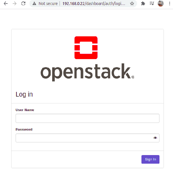 OpenStack Login Screen