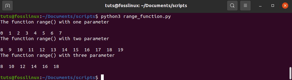 Range function usage