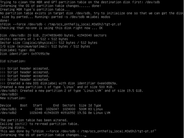 create partition layout on the destination disk drive