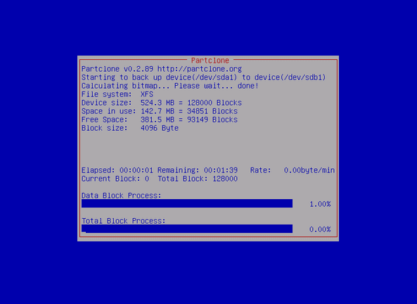 disk cloning process by Clonezilla