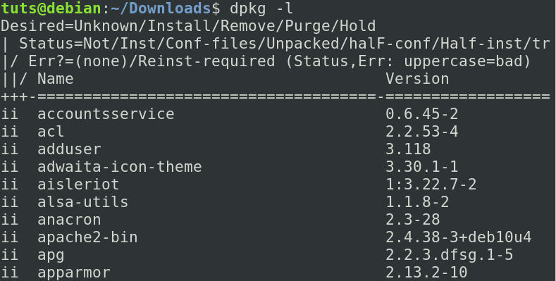 dpkg -l command