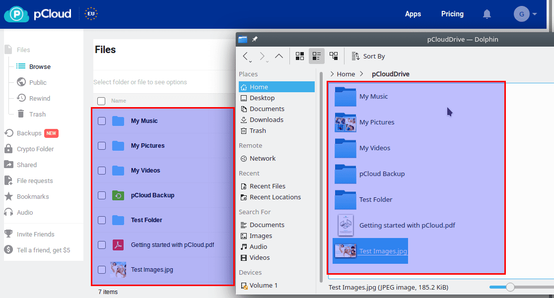 pCloud drive and home directory