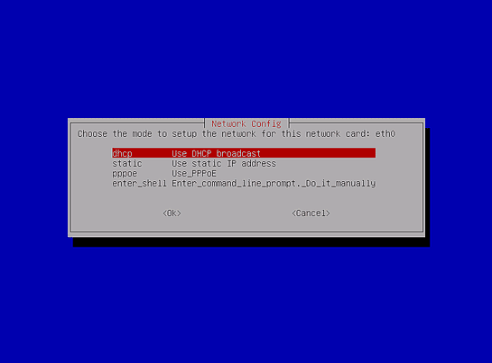 select DHCP option to configure the network interface