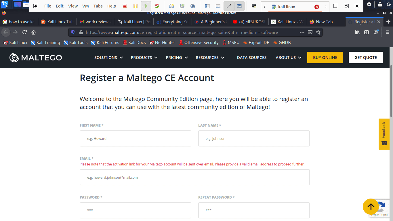 Register a Maltego CE account