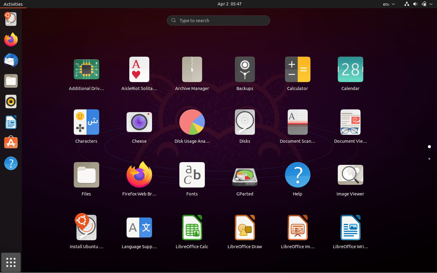 Ubuntu 21.04 Application Launcher