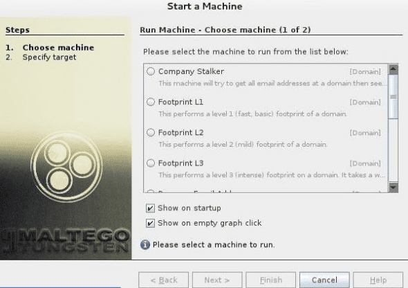 after selecting the machine type, choose the target and click Finish