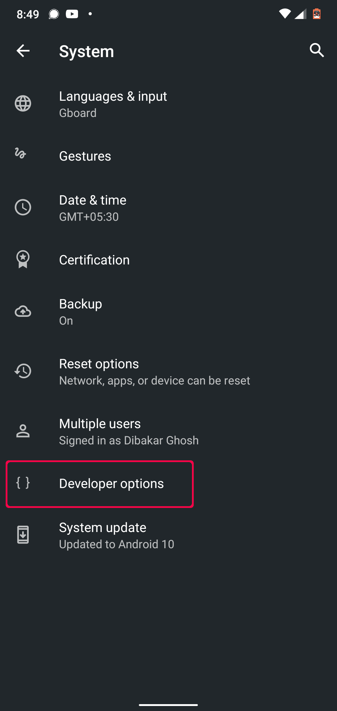 Developer Options Unlocked