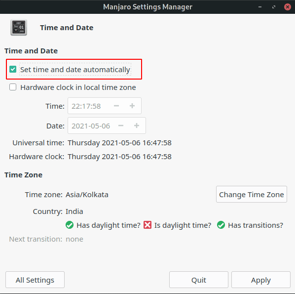 Set time and date automatically