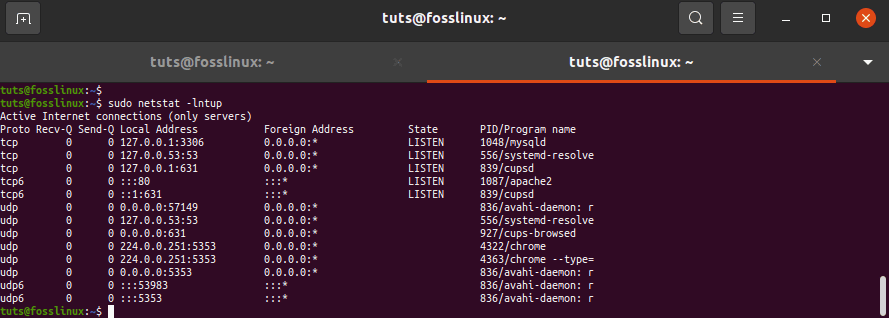 Add the -n flag to print numeric values instead of service names