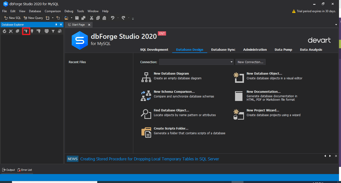 DBforge studio new connection