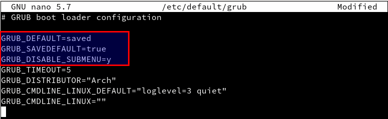 Grub configuration file