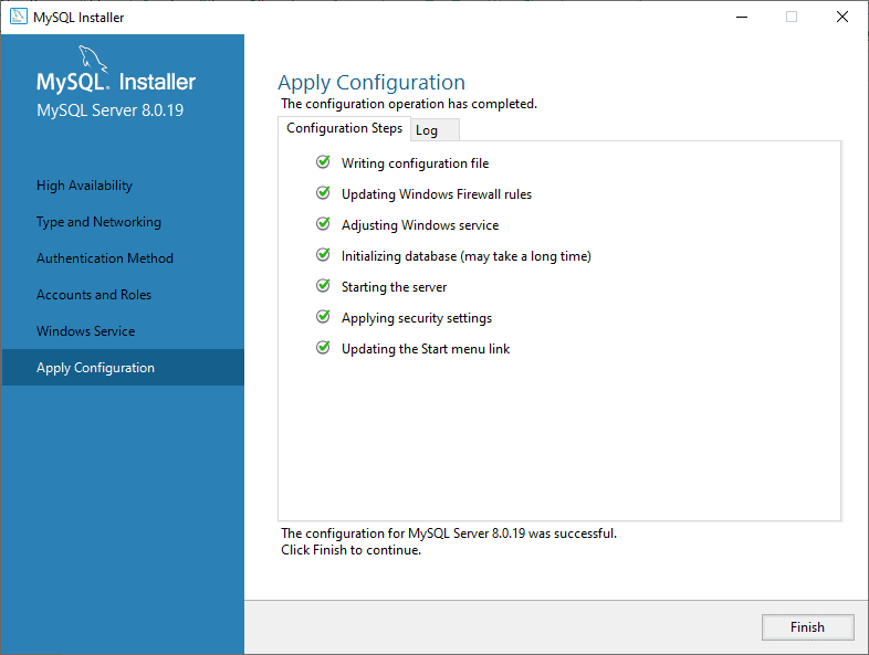 MySQL Apply Configuration Completed